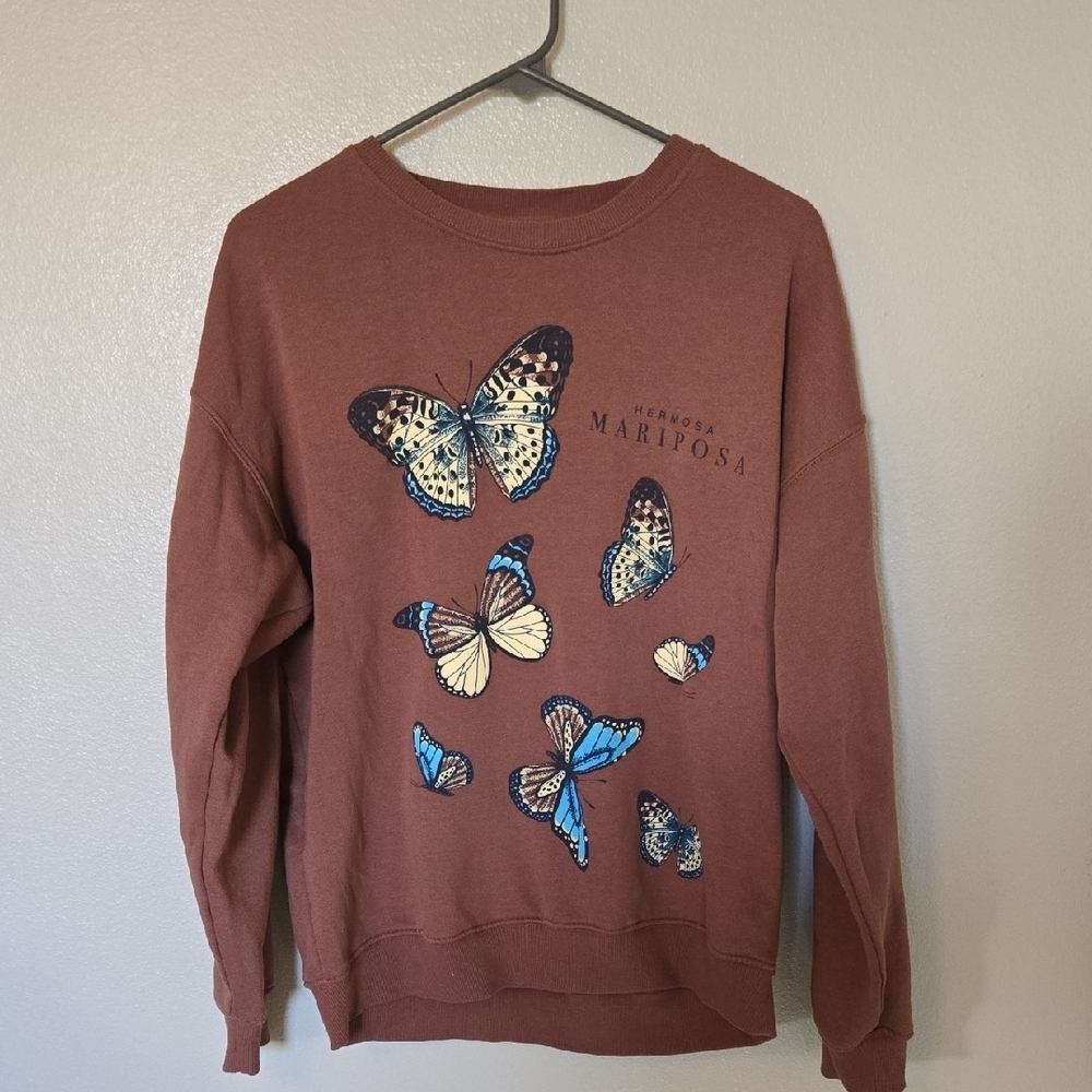 Goodie Two Sleeves | Brown Butterfly Sweatshirt Size Small